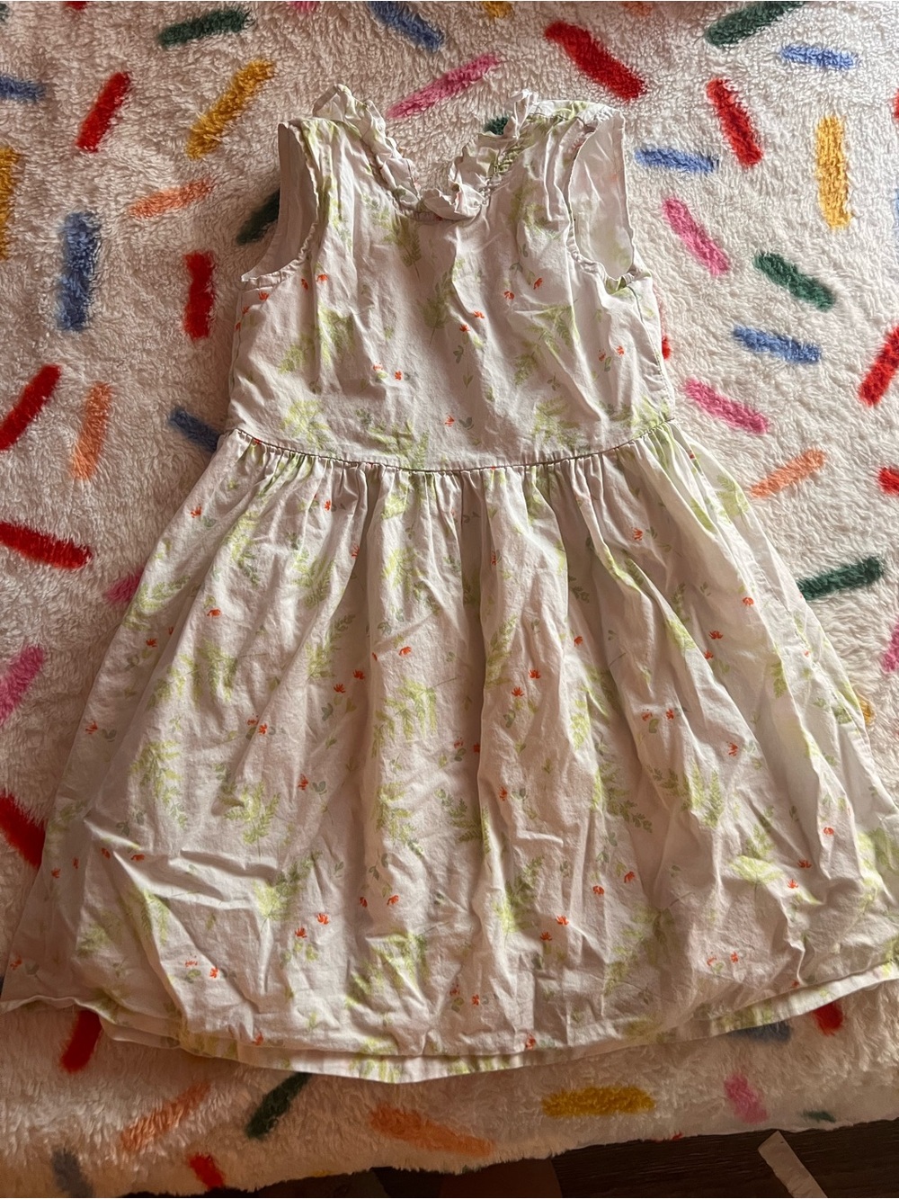 White Floral Sundress with Ruffle Neck for Girls